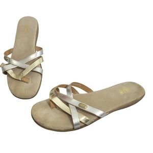 G.H. Bass Sunjuns Sharon Gold Silver Slide Thong Flip Flop Sandals sz 9M